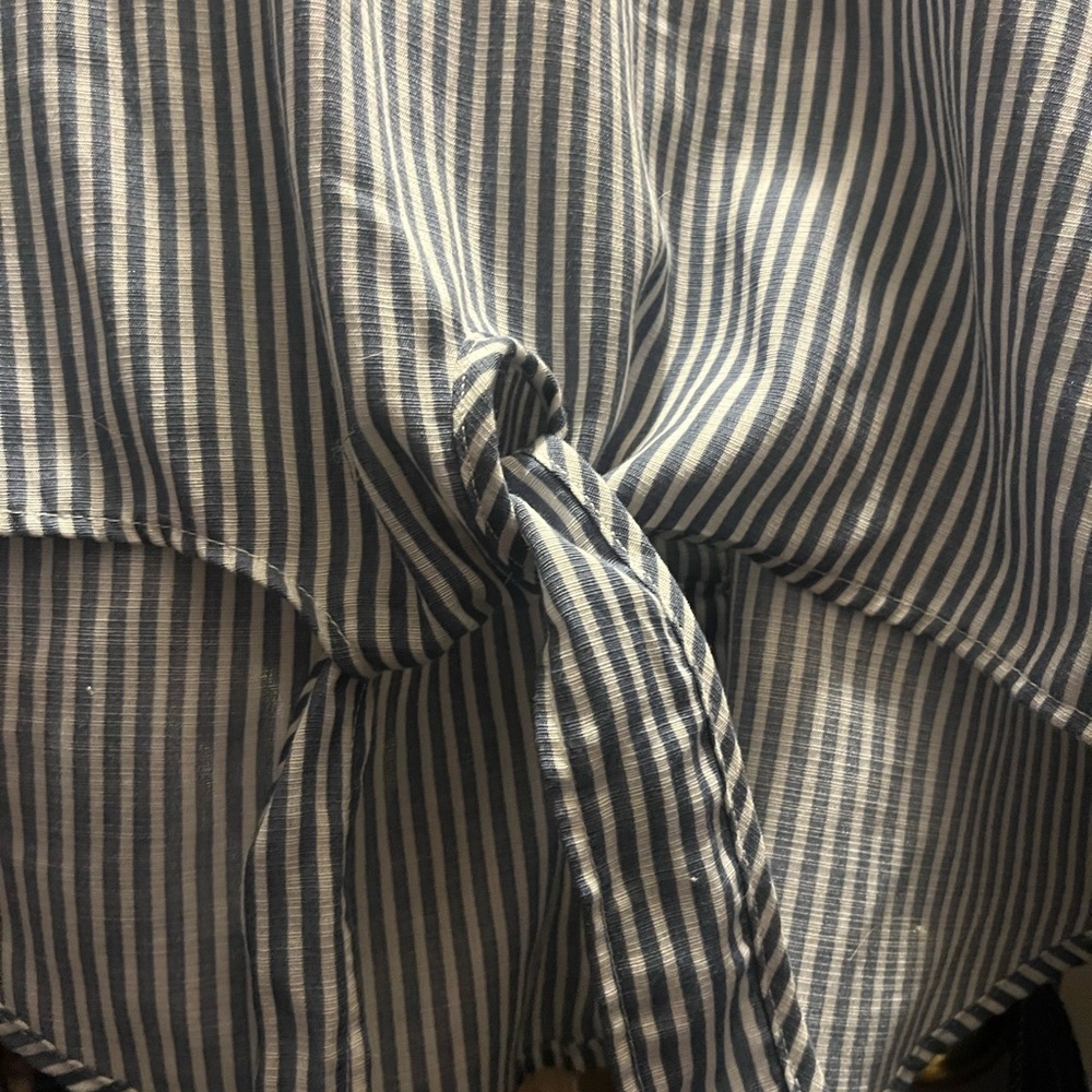 E & M Navy Striped Button-Front and Back Blouse - Picture 4 of 9